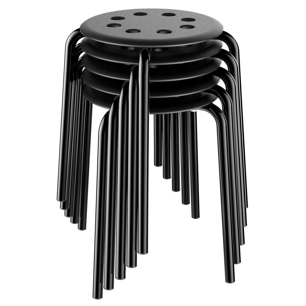 Alden Design Set of 5 Stacking Plastic Stackable Kitchen Stools for Home School, Black