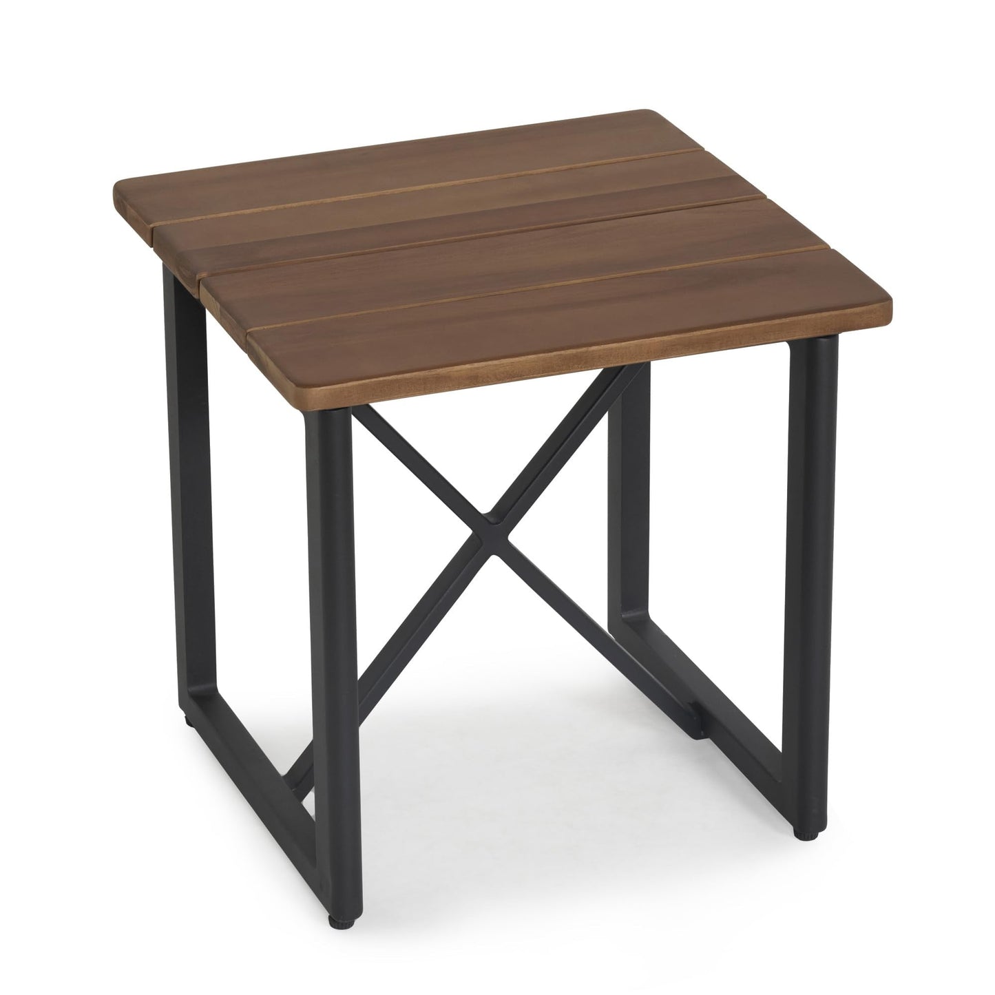 Aluminum Outdoor Patio Coffee Table with Acacia Wood Top, Rectangle Table, Weather-Resistant for Garden, Balcony, Backyard