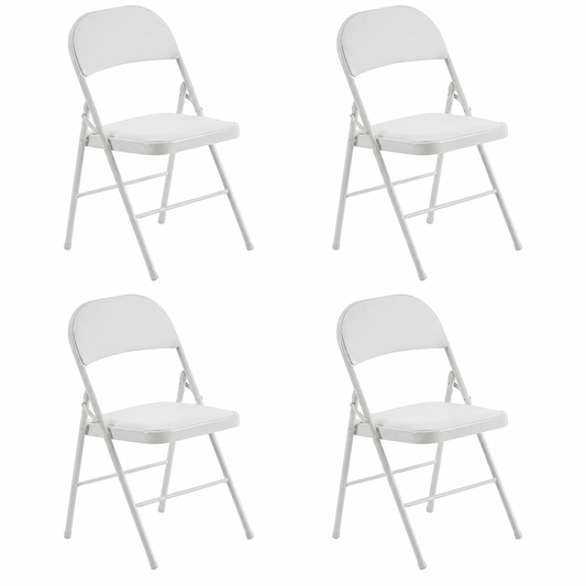 Alvantor 4-Pack White Folding Chairs,Padded PVC Seat and Back,Steel Frame,Portable Seating for Home Office Party Event,330 lbs Capacity