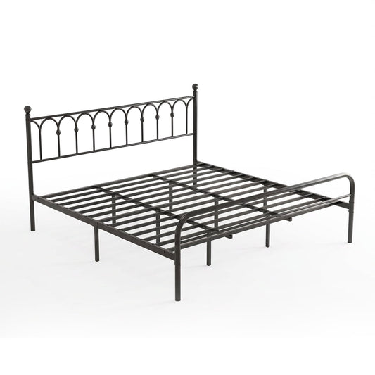 Alvantor Metal Platform Bed Frame, Classic Iron Art Headboard & Footboard, Stable & Noiseless, 11.9 Inch Under Bed Storage, No Box Spring Needed, Easy Assembly, Black
