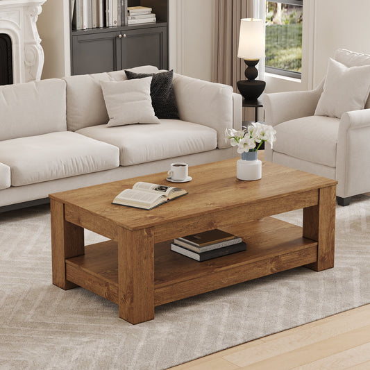 Alvantor Wood Coffee Table Walnut, 43.3 x 23.6in Double Layer MDF Industrial Style for Living Room Bedroom Study