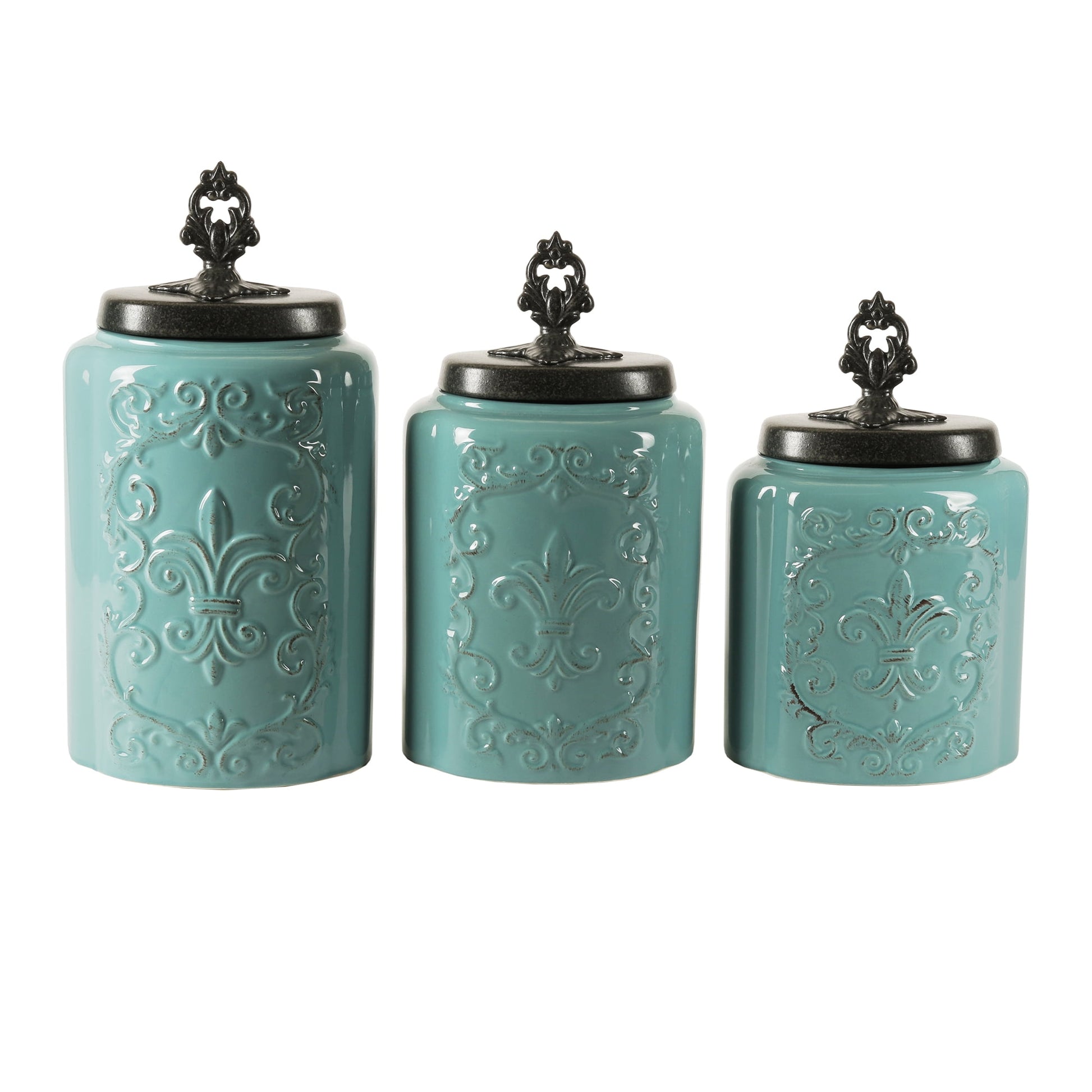 BLUE ANTIQUE SET/3 CANISTER:11.875"