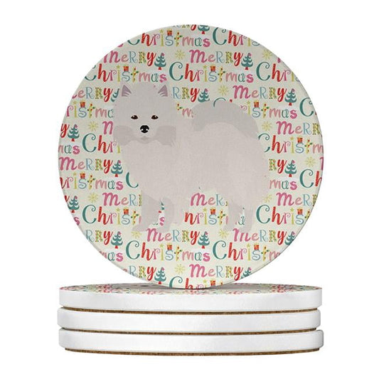 American Eskimo Merry Christmas Large Sandstone Coasters Pack of 4 4 in x 4 in