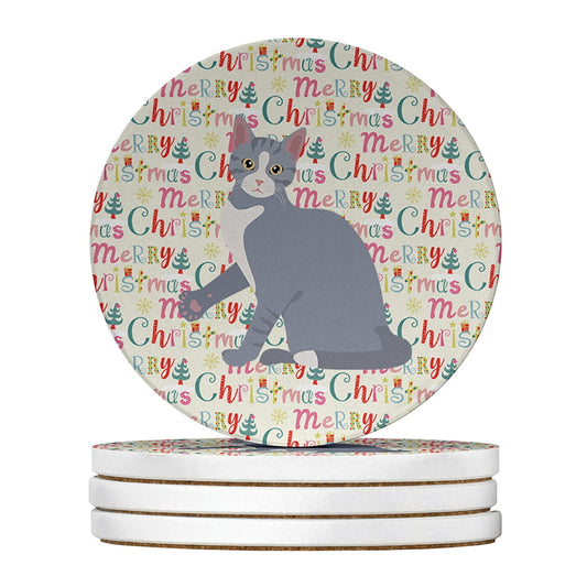 American Polydactyl #2 Cat Christmas Large Sandstone Coasters Pack of 4 4 in x 4 in