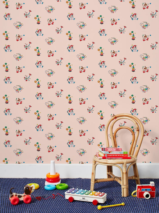 Papel Pintado de Vinilo ExtraÃ­ble con Juguetes Animados de Fisher-Price - MelocotÃ³n