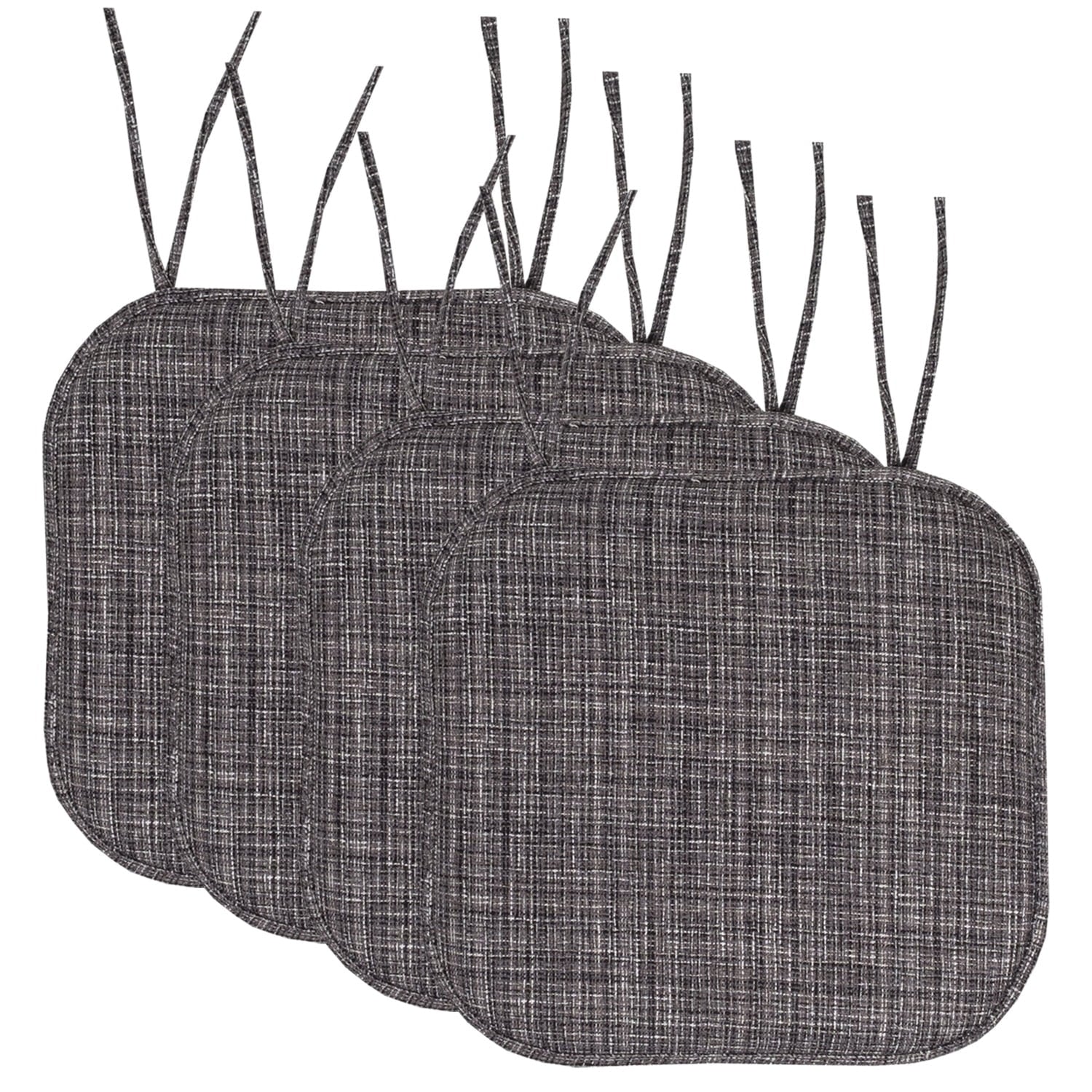Aria Memory Foam Non-Slip Chair Cushion Pad with Ties 4 Pack - Gray Black