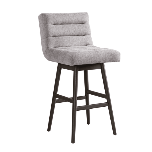 Armen Living Elias Gray Solid Wood Upholstered 30" Bar Height Swivel Barstool with Gray Fabric Seat