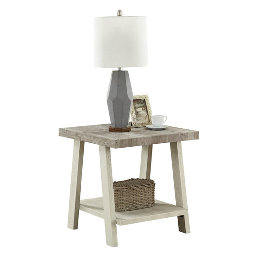 Roundhill Furniture Atenas Mesa Auxiliar de Madera ContemporÃ¡nea Gris Desgastado/beige