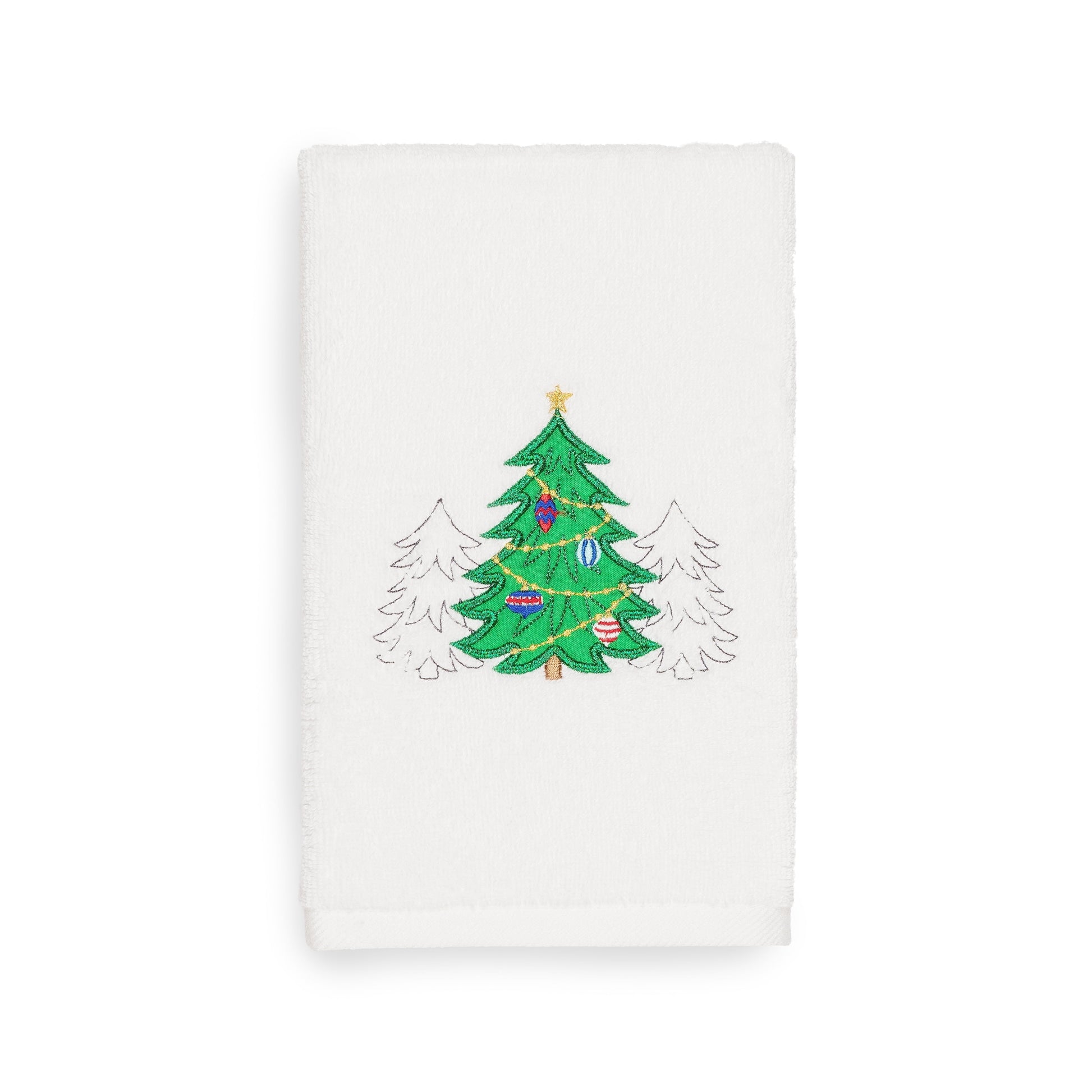 Linum Home Christmas 3 Trees Embroidered White Turkish Cotton Hand Towel