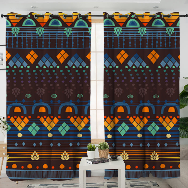 BEthno Brown Blue Living Room Curtain