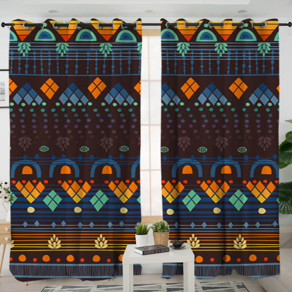 BEthno Brown Blue Living Room Curtain