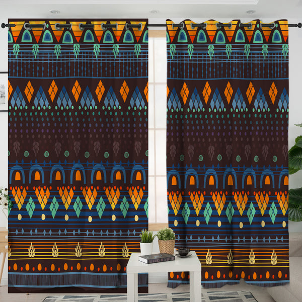 BEthno Brown Blue Living Room Curtain