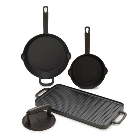 Bobby Flay by GreenPan â€“ 4-Piece Pre-Seasoned Cast Iron Skillet Cookware Set, Black