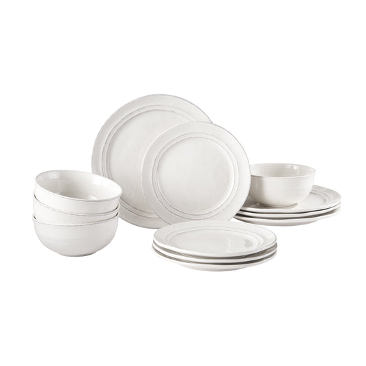 Better Homes & Gardens Artisan White Stoneware Dinnerware Set, 12-Piece