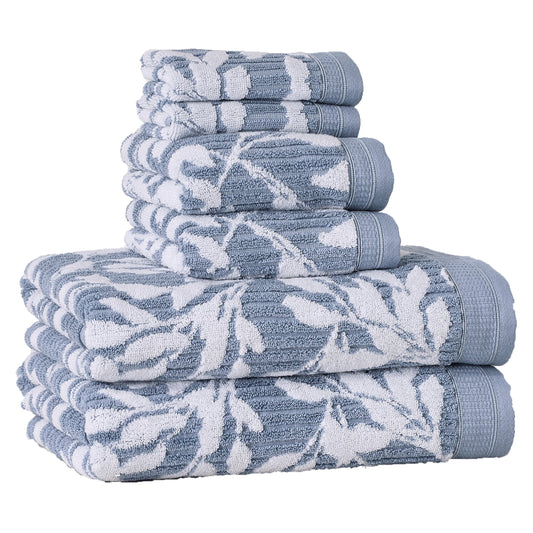 Better Homes & Gardens Signature Soft Floral 6 Piece Towel Set,Blue Silver/Arctic White