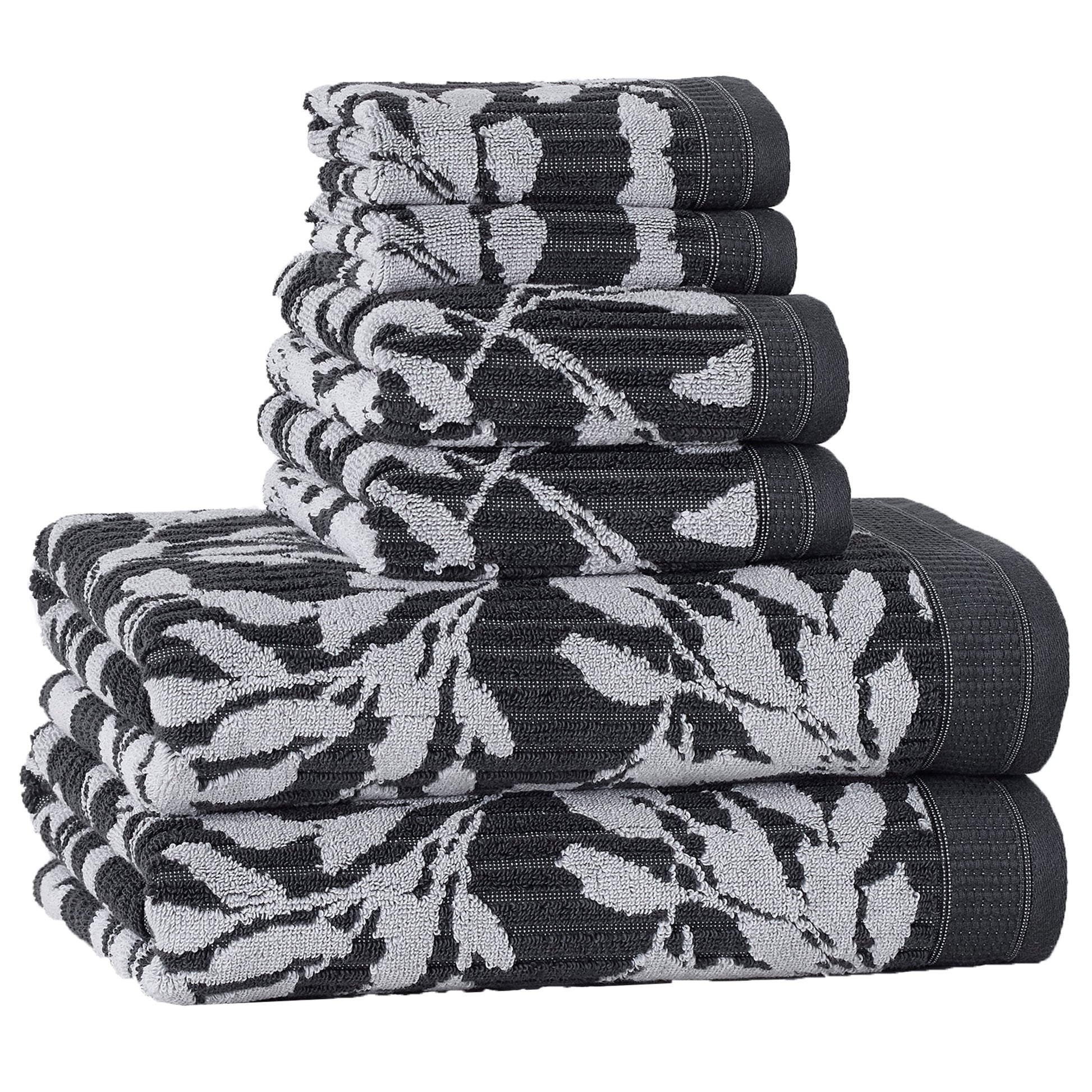 Better Homes & Gardens Signature Soft Floral 6 Piece Towel Set,Grey Shadow/Soft Silver