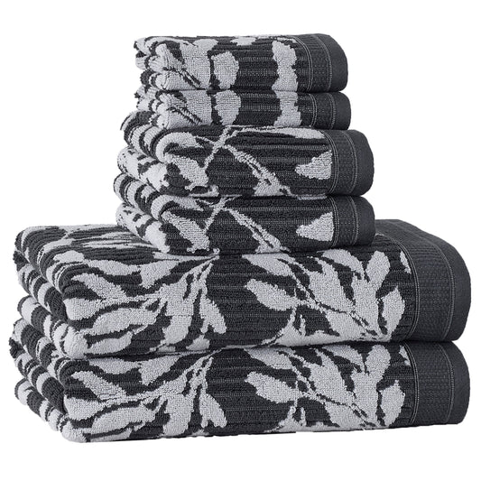 Better Homes & Gardens Signature Soft Floral 6 Piece Towel Set,Grey Shadow/Soft Silver