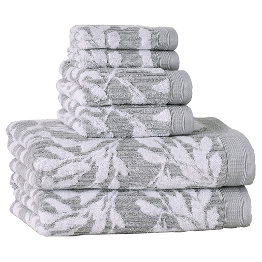 Better Homes & Gardens Signature Soft Floral 6 Piece Towel Set,Soft Silver/Arctic White