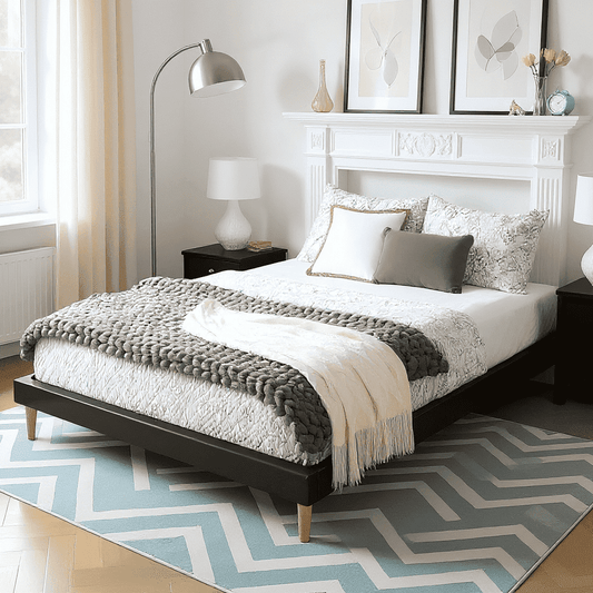 BSHTI Base de Cama Tipo Plataforma TamaÃ±o FULL con Soporte de Listones de Madera, con Listones de Madera Robustos y una Pata de Soporte Central, TapicerÃ­a de Cuero SintÃ©tico, Ensamblaje Conveniente, Negro