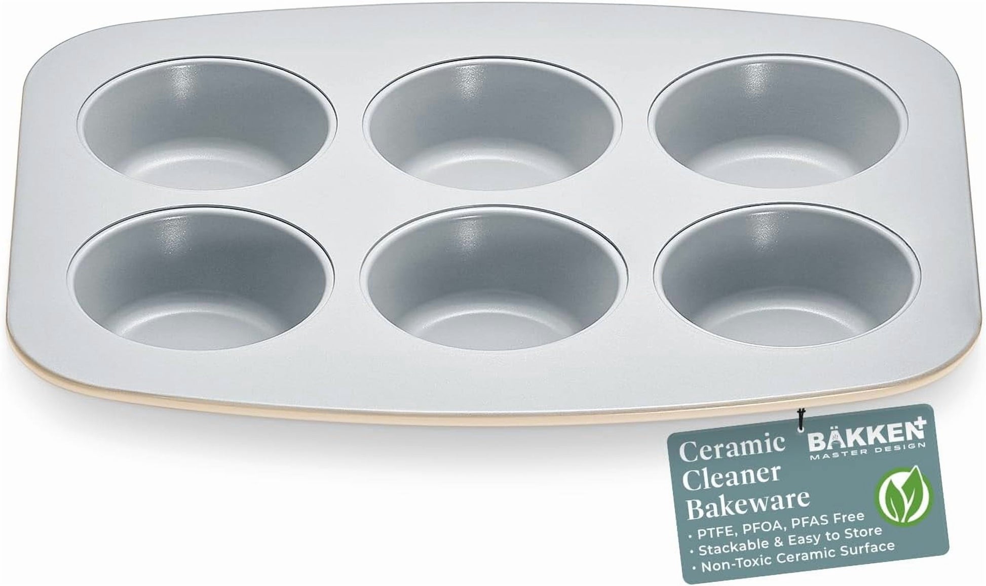 Bakken 6-Cup Cake and Muffin Pan, Aluminized Steel with Ceramic Non-Stick Coating, Non-Toxic, Heavy-Duty Bakeware, Even Heat Distribution, 10.8 x 8.8 Inches - Cream