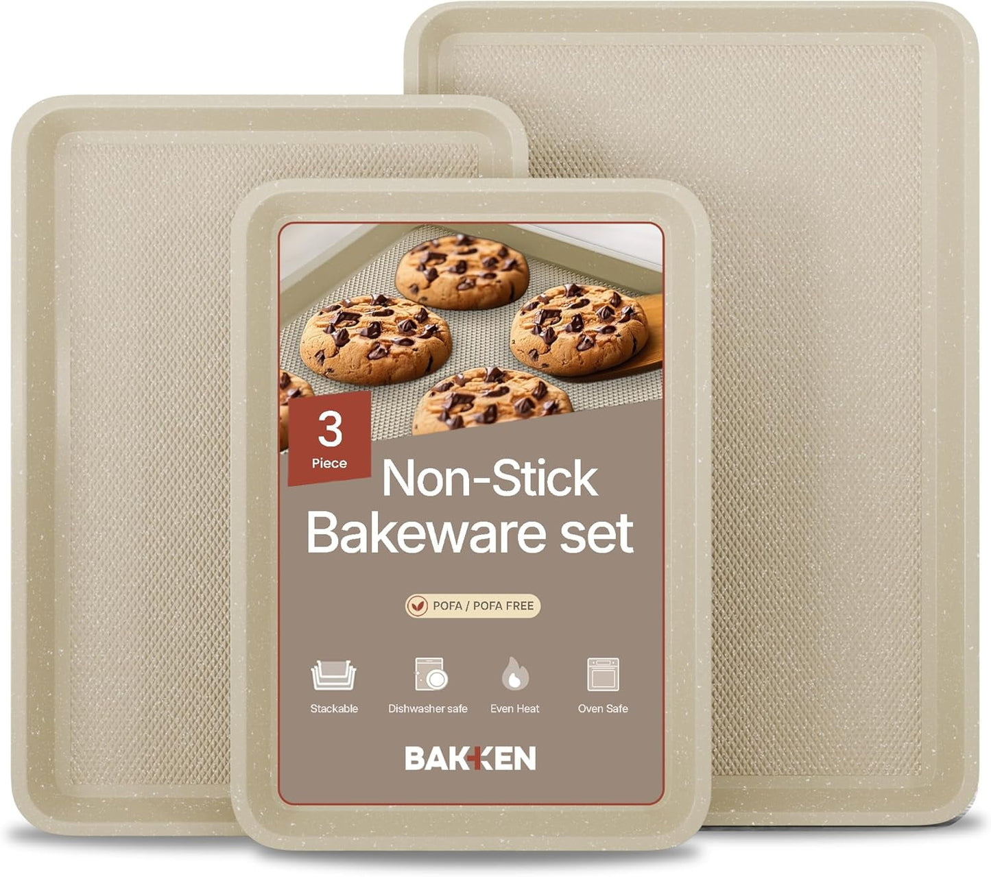 BAKKEN Kitchen Baking Pans - Nonstick Gray Coating, 13.58â€™â€™ Ã— 9.65â€™â€™, Carbon Steel Cookie Sheet, Diamond Texture Bottom, Oven Safe Tray 450Â°F