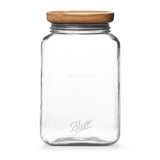 (3 pack) Ball 15.6 Cup Stack & Store Glass Jar with Acacia Wood Lid â€“ Airtight Wide Mouth Glass Storage Container for Pantry, Kitchen, and Countertop Organization