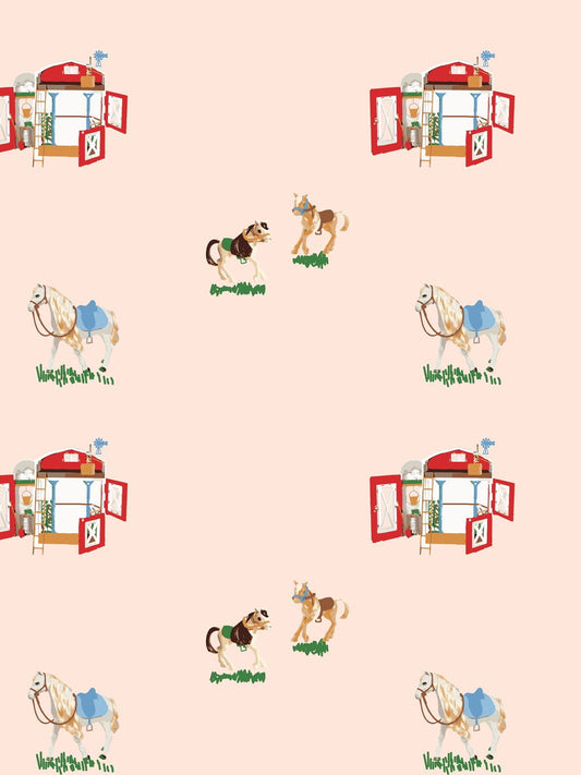Barbie's Stable Removable Vinyl Wallpaper, Peach