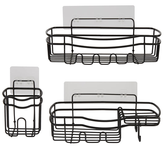 Bath Bliss Ultimate 3 Piece Adhesive Shower Caddy Set in Black