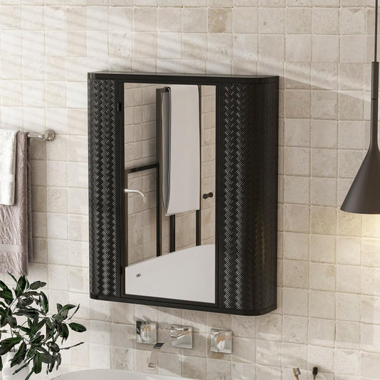 Bathroom Medicine Cabinet Over The Toilet Storage Wall Mounted Mirror Cabinet,&nbsp;with Glass Shelf Open Compartment and Magnetic Closure, Bathroom Organizer Antique Black