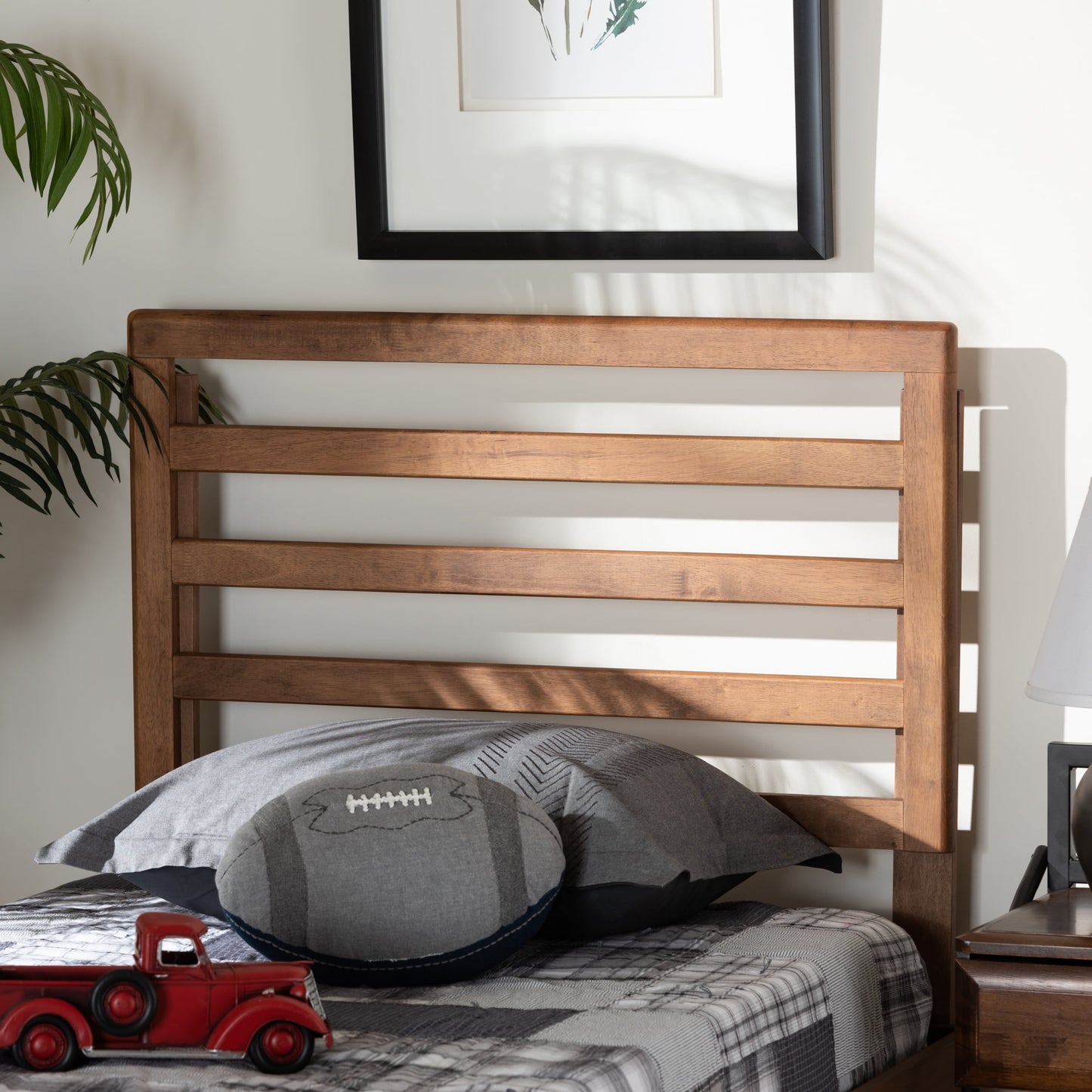 Baxton Studio Akemi Contemporary/Modern Slat Back Support Engineered Wood Headboard, Twin, Ash Walnut