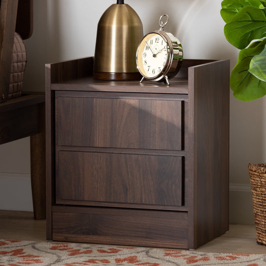 Baxton Studio Hale Modern and Contemporary Walnut Brown Finished Wood 2-Drawer Nightstand
