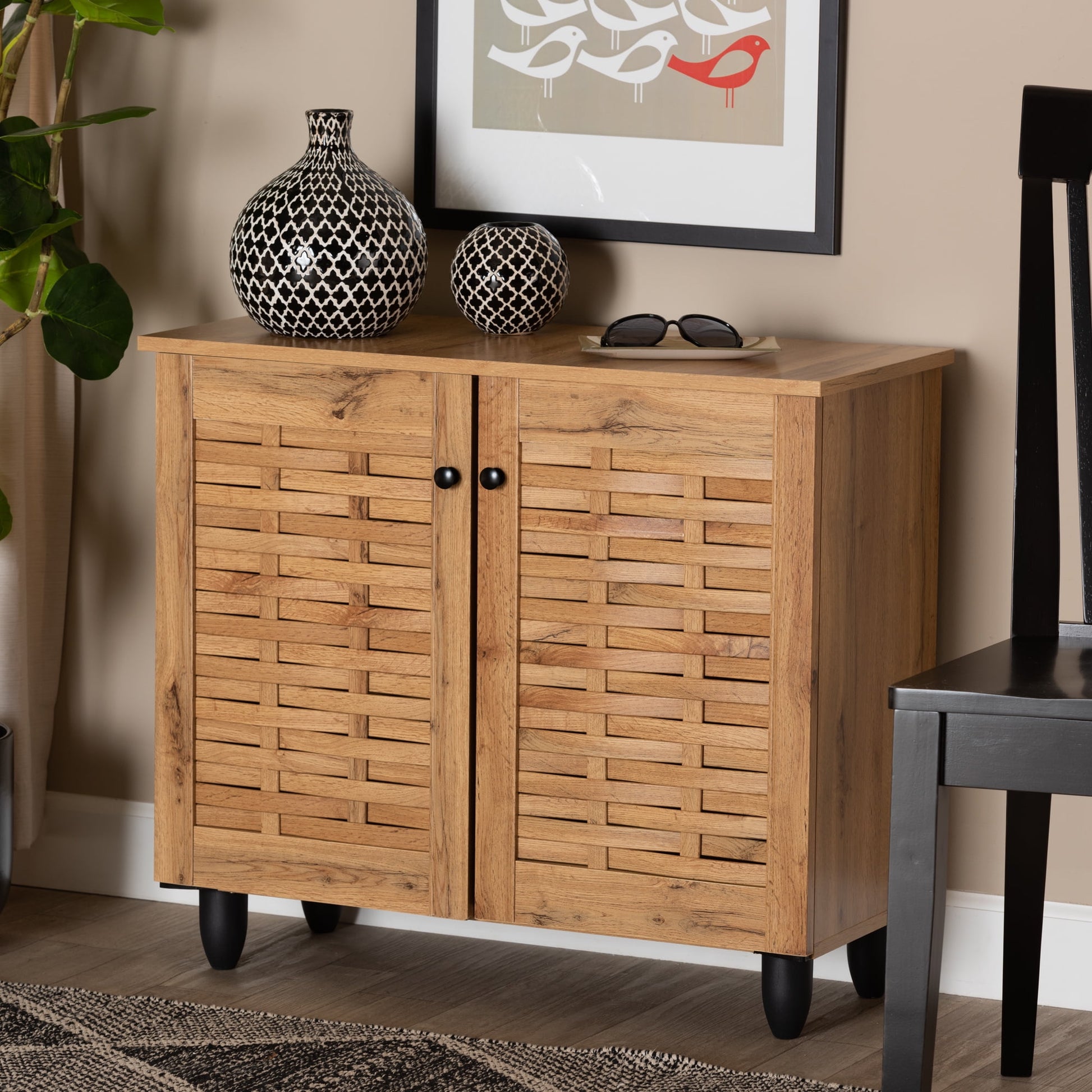 Baxton Studio Winda Modern and Contemporary Oak Brown Finished Wood 2-Door Shoe Cabinet