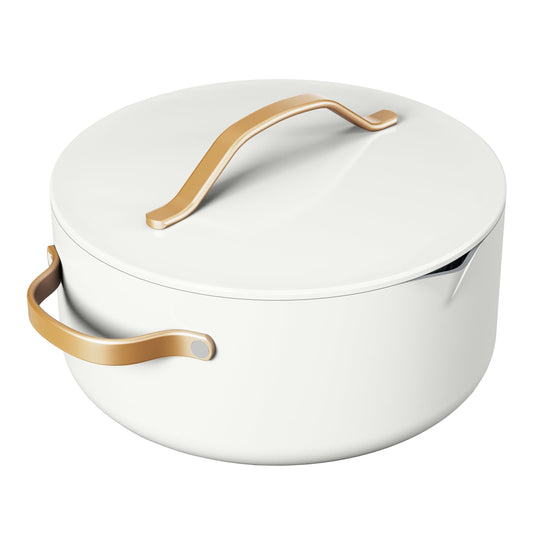 Beautiful 5 Quart Evergood Non-Toxic Ceramic Nonstick Coating Dutch Oven with Strainer Lid, White Icing by Drew Barrymore