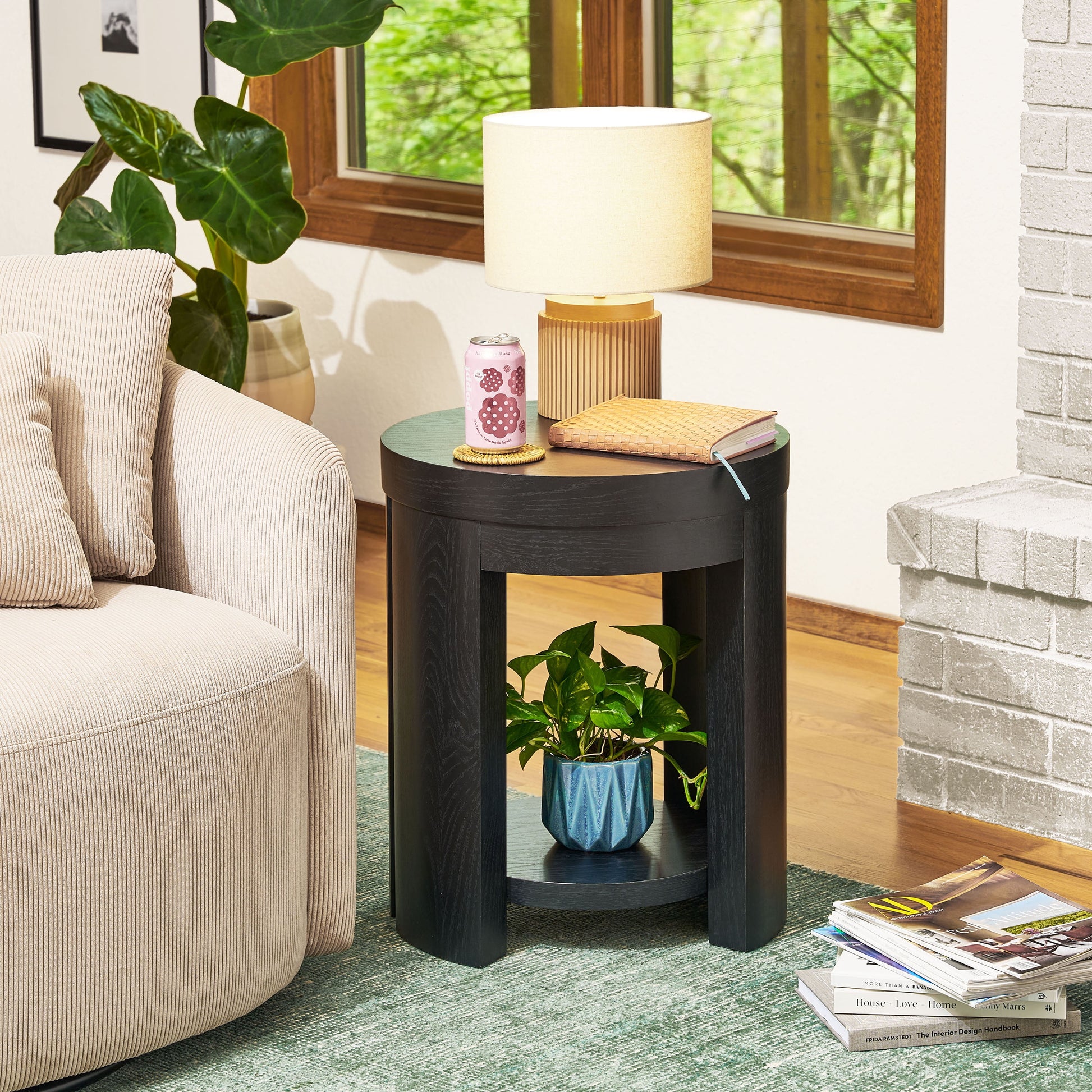Beautiful Drew Side Table, Rich Black Finish