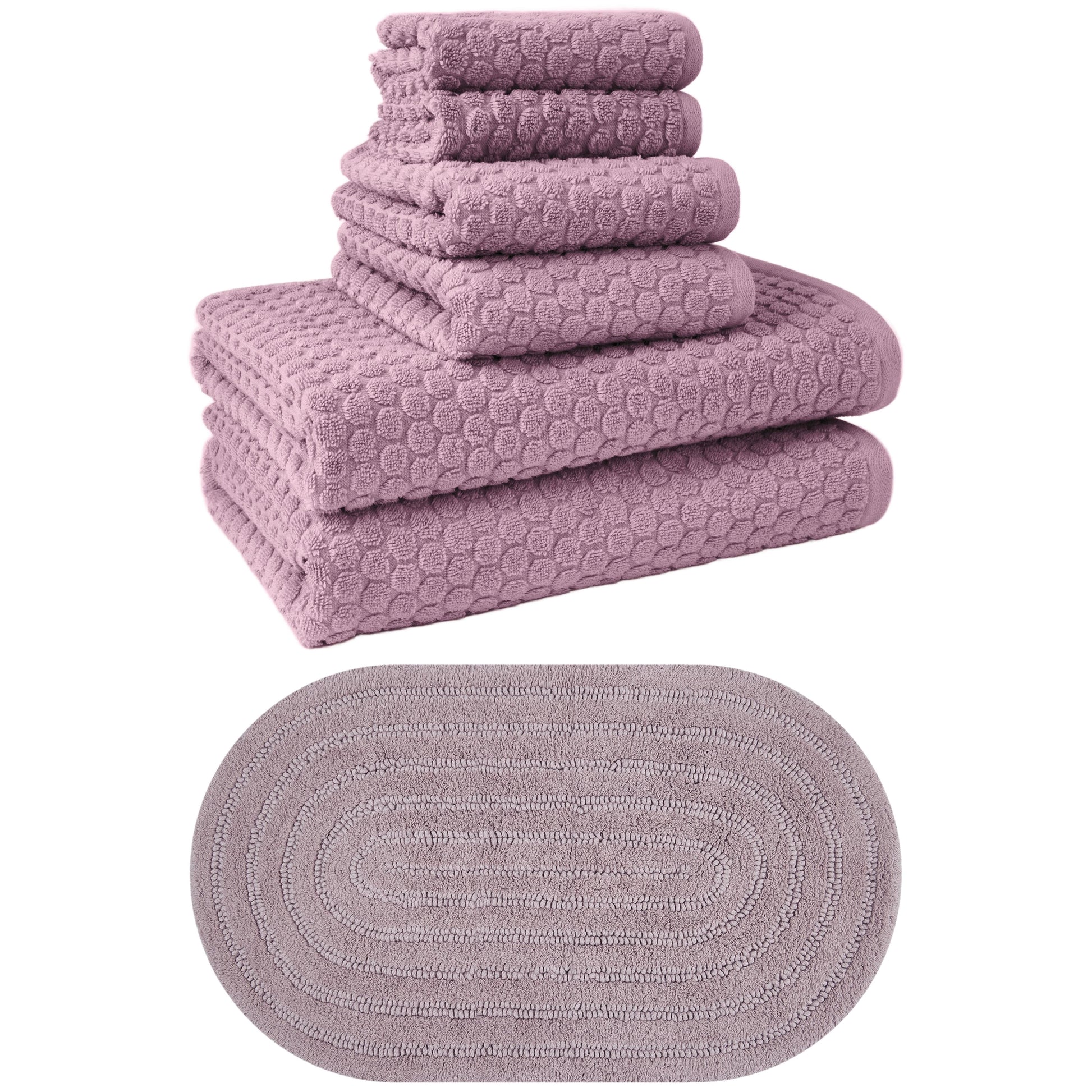Beautiful by Drew Barrymore Complete Bathroom Set â€“ Soft Cotton Towels, Oval Bath Rug, Rose