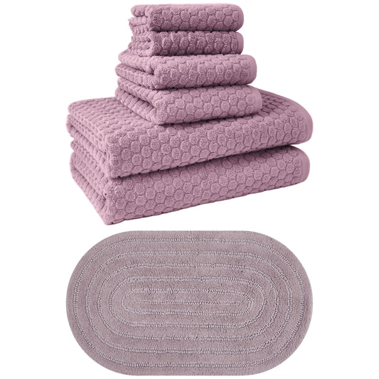 Beautiful by Drew Barrymore Complete Bathroom Set â€“ Soft Cotton Towels, Oval Bath Rug, Rose