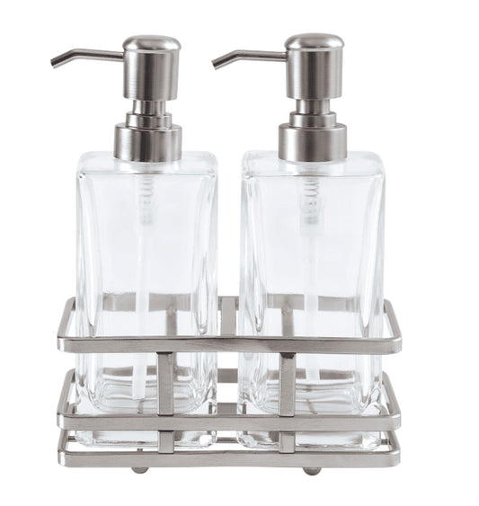 Better Homes & Gardens Clear Lotion Pump 2-Piece Set with Brushed Nickel Caddy