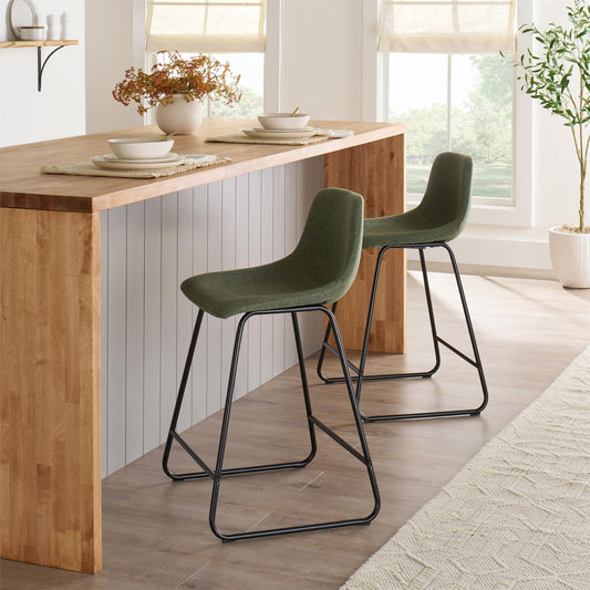 Better Homes & Gardens Farley Scoop Counter Height Stool, Olive Green Linen