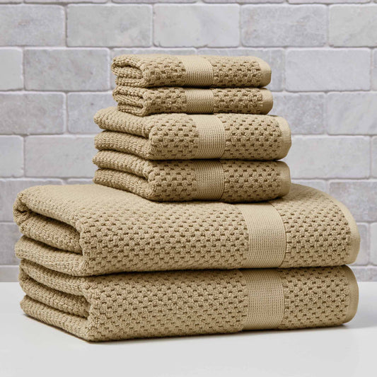 Better Homes & Gardens Signature Soft Cotton Popcorn Textured 6 Piece Bath Towel Set,Almond Biscuit