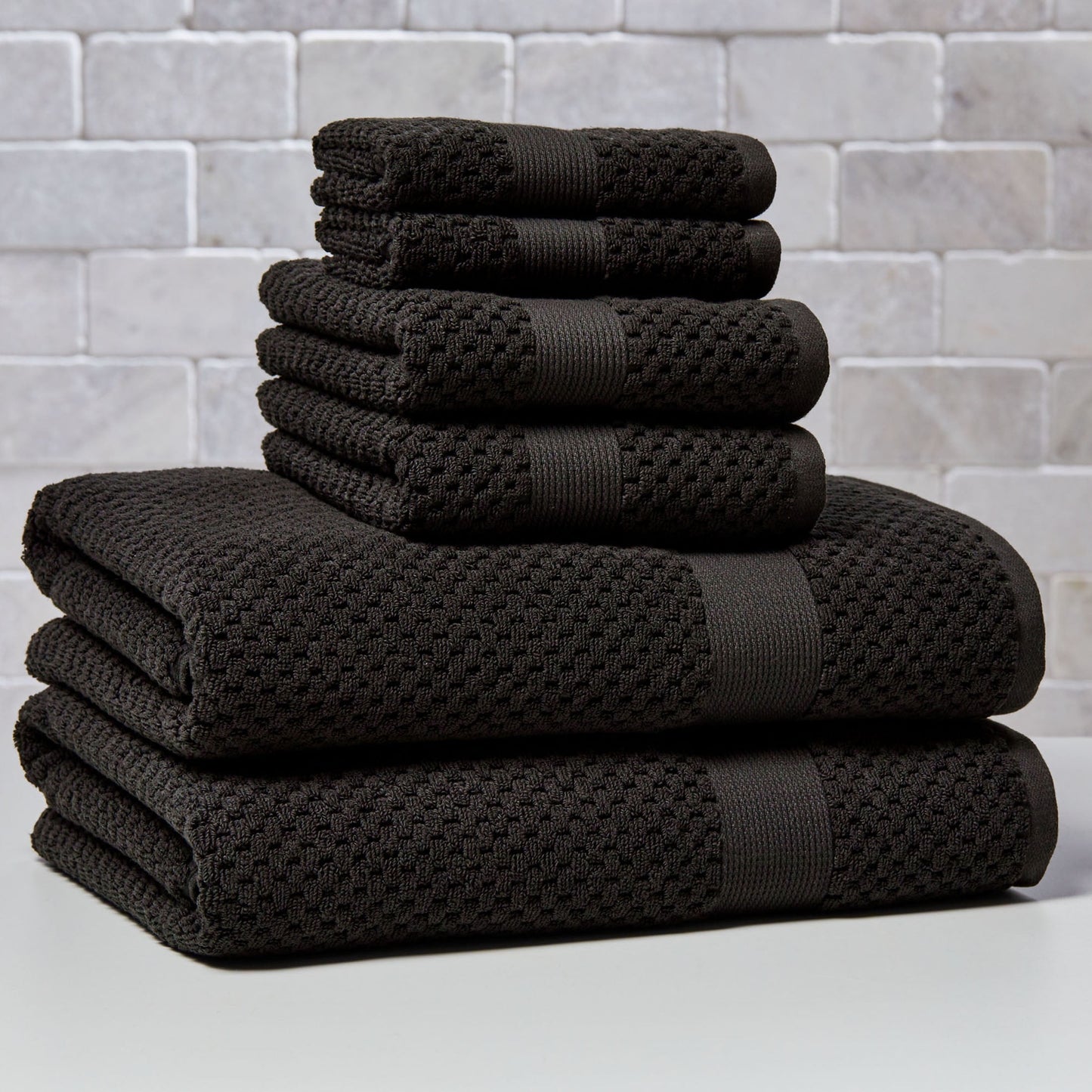 Better Homes & Gardens Signature Soft Cotton Popcorn Textured 6 Piece Bath Towel Set,Rich Black