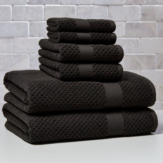 Better Homes & Gardens Signature Soft Cotton Popcorn Textured 6 Piece Bath Towel Set,Rich Black