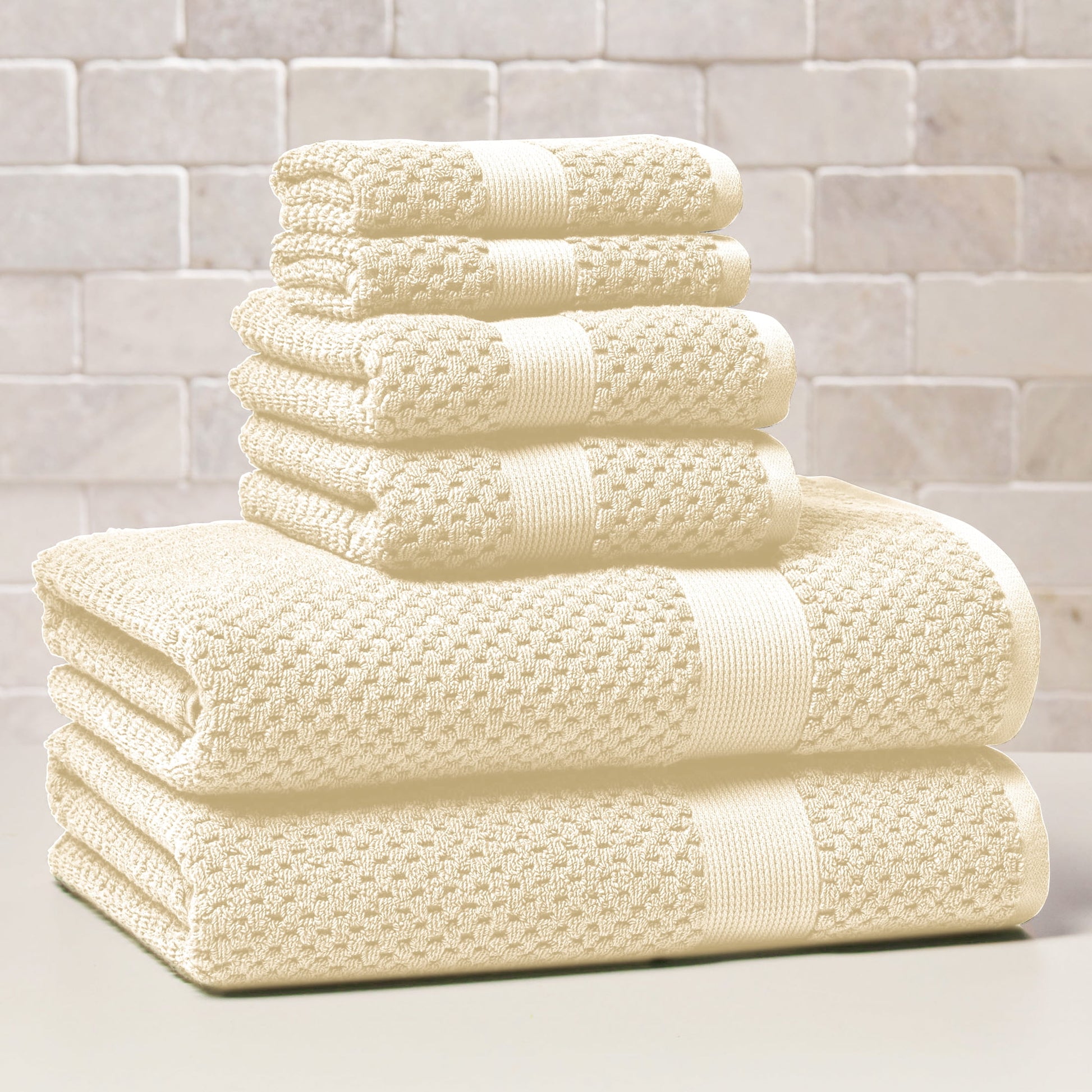 Better Homes & Gardens Signature Soft Cotton Popcorn Textured 6 Piece Bath Towel Set,Vanilla Dream