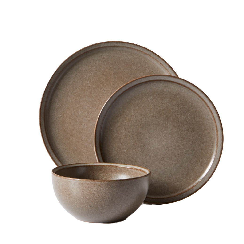 Better Homes & Gardens Banks Brown 12-Piece Stoneware Dinnerware Set, Service for 4