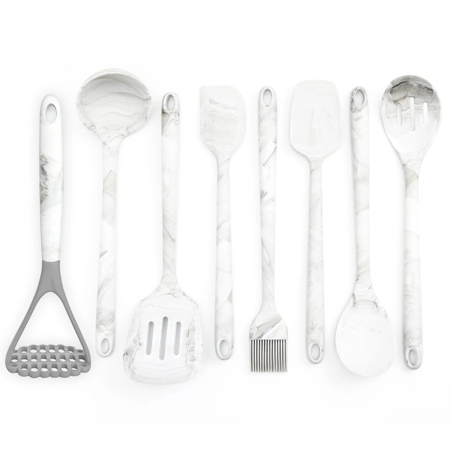 Better Houseware 8-Piece Silicone Utensils Set, White Marble, 3300/Set