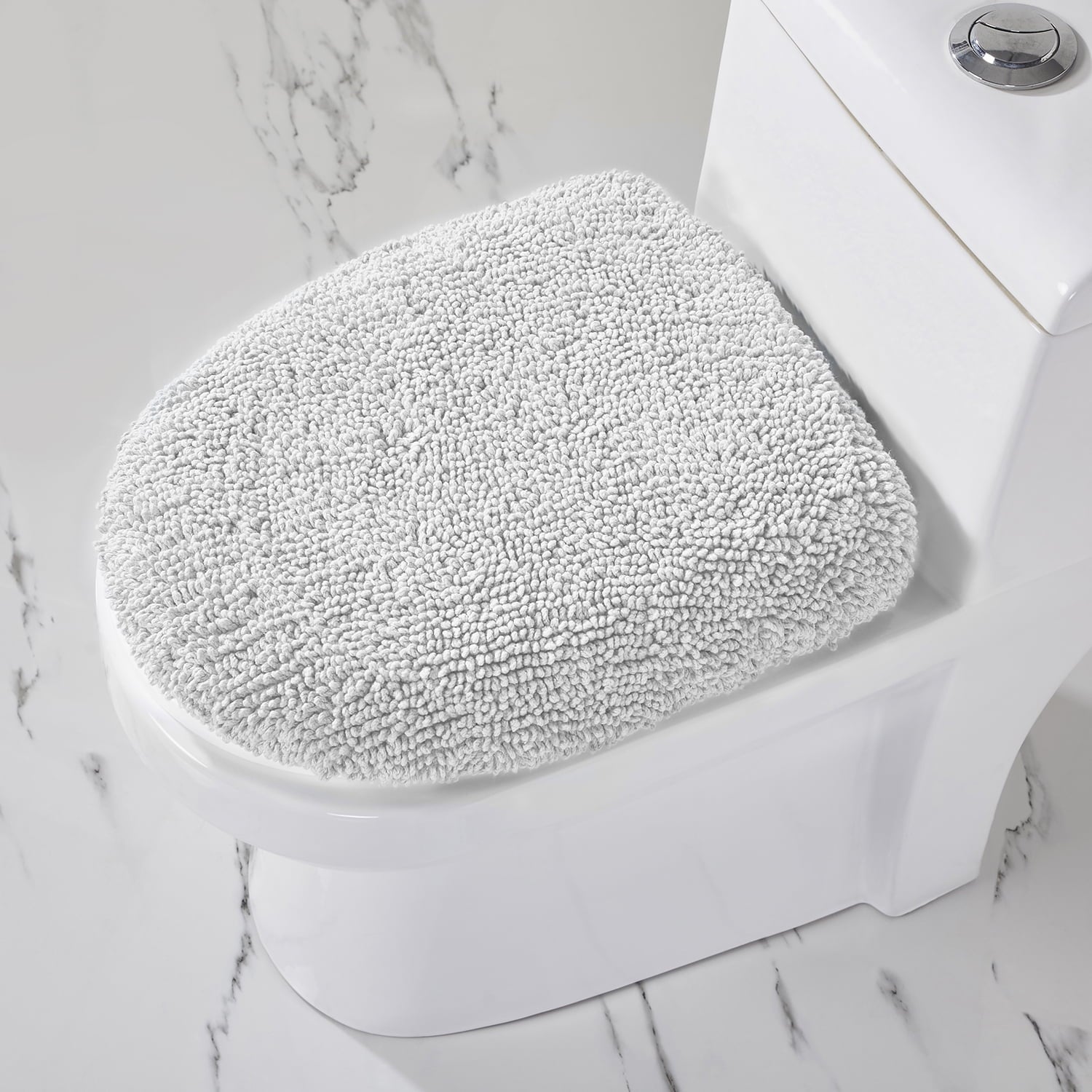 Better Trends 18" x 20" Toilet Lid Cover, 100% Cotton, Extra Soft Tufted Cover, Water Absorbent & Non Slip Bath Mat, (White) Granada Collection