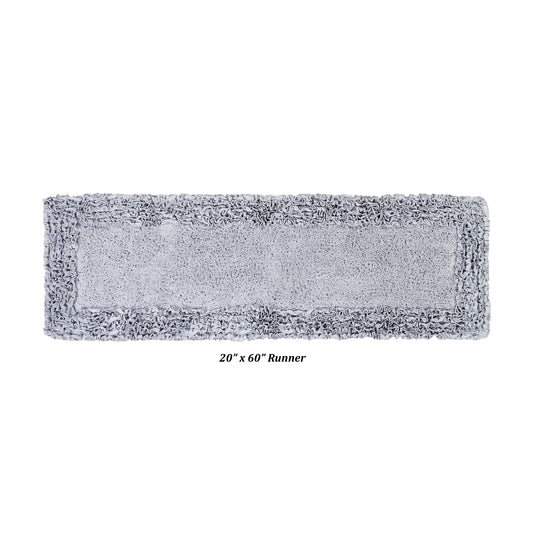 Better Trends 20" x 60" Bathroom Runner Mat, 100% Cotton Non-Slip Bath Rug, Water Absorbent, Machine Washable for Bathroom and Shower Use, Silver Shaggy Border Collection