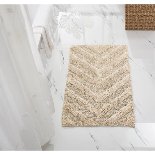 Better Trends 24" x 40" Bathroom Rugs 100% Cotton Soft Water Absorbent Non Slip Bath Mat Machine Washable Rug (Sand) Hugo Collection