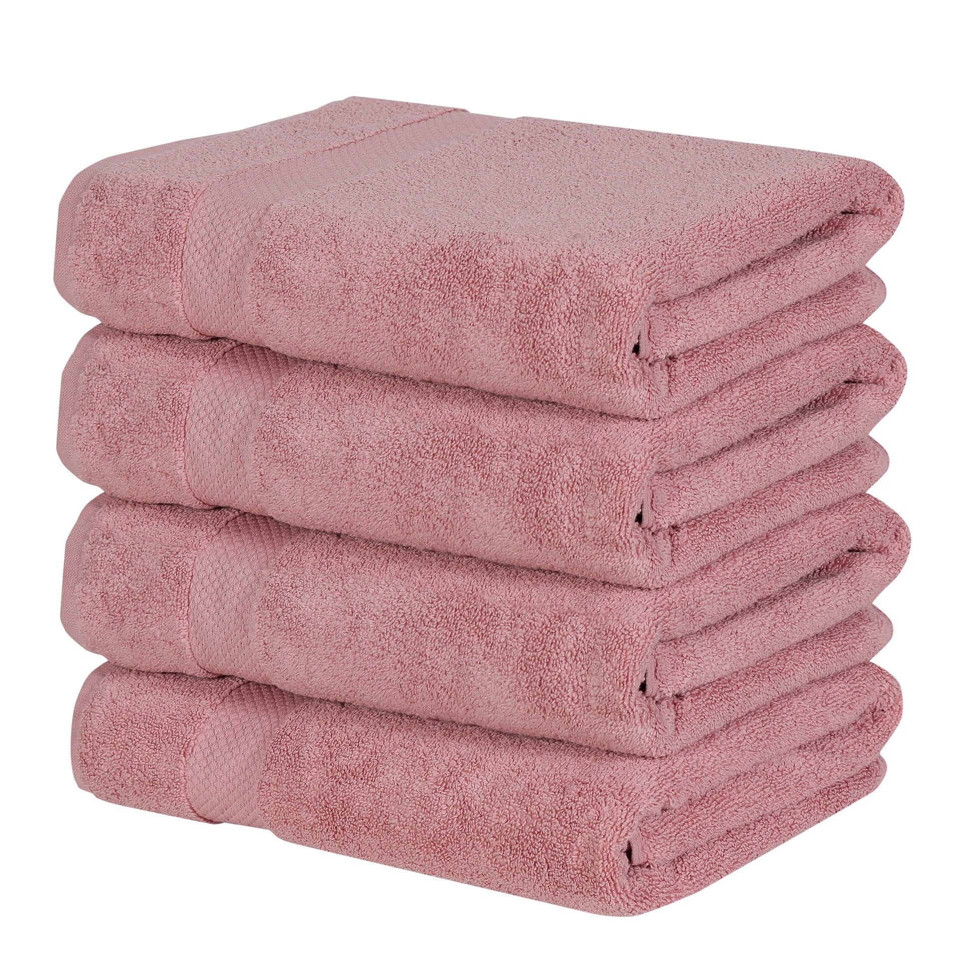 Better Trends 4-Pack Bath Towels 100% Ring Spun Cotton Lightweight, Soft, Extra Absorbent Bath Towels Set for Bathroom Gym Travel Camp Pool Pink-Splash Collection