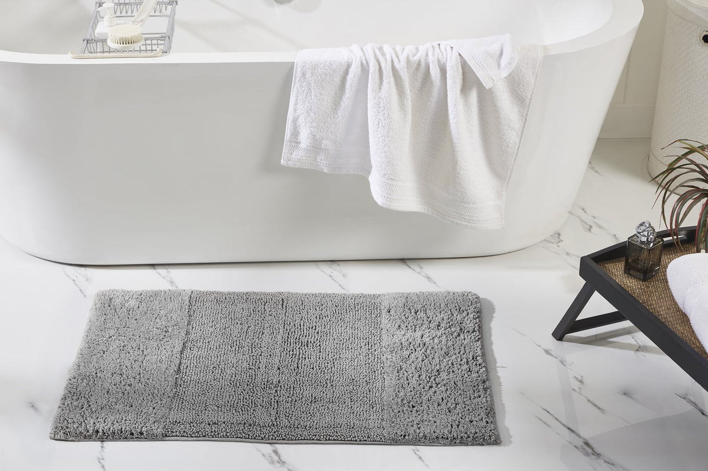 Better Trends 21" x 34" Bathroom Rug 100% Cotton, Extra Soft Tufted Bath Mat, Water Absorbent & Non Slip, Solid Pattern, (Gray) Granada Collection