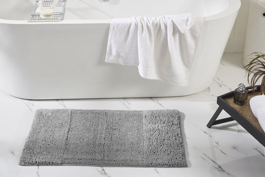 Better Trends 21" x 34" Bathroom Rug 100% Cotton, Extra Soft Tufted Bath Mat, Water Absorbent & Non Slip, Solid Pattern, (Gray) Granada Collection